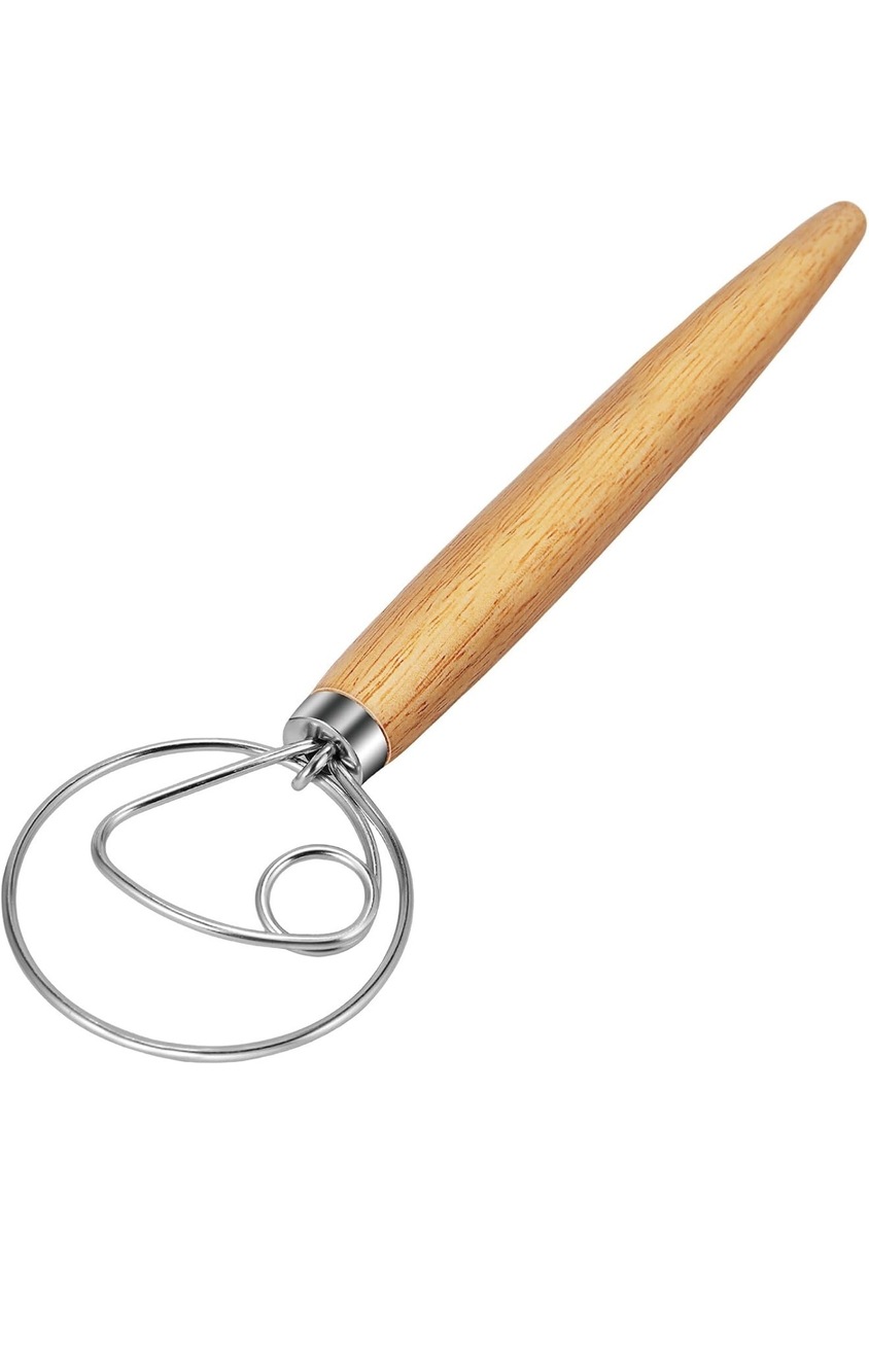 TEEVEA Danish Dough Whisk Stainless Steel Wooden Handle Bread Dough Mixer